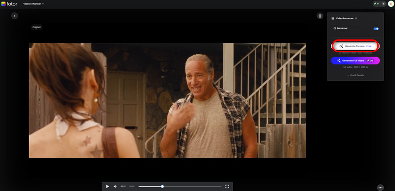 Interface de Fotor Video Enhancer
