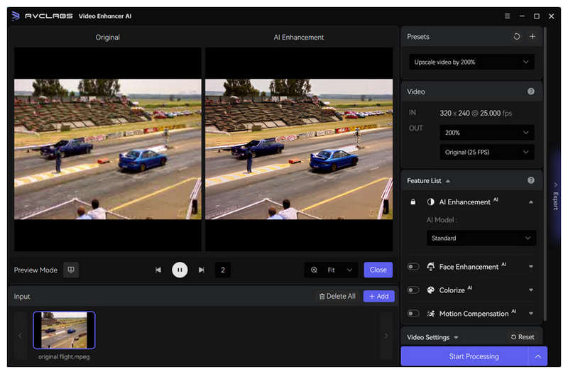 Avclabs Video Enhancer-Schnittstelle