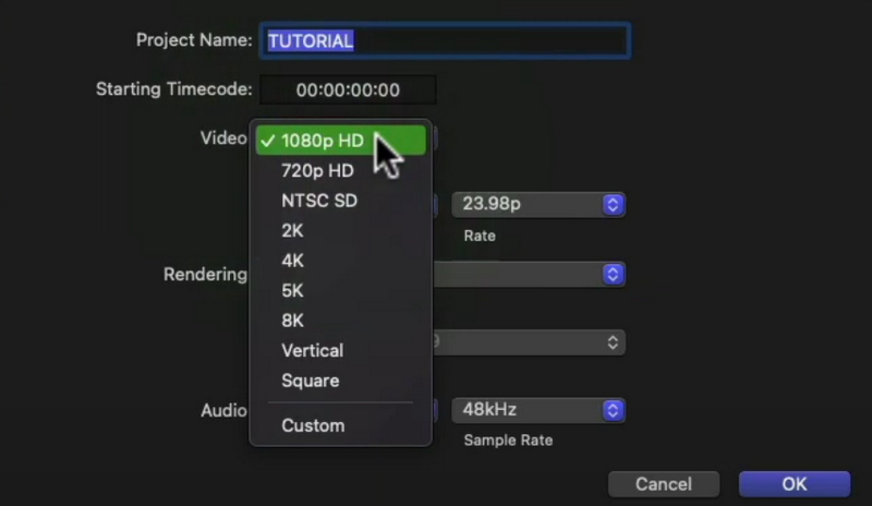 Final Cut Pro: Videoformat ändern