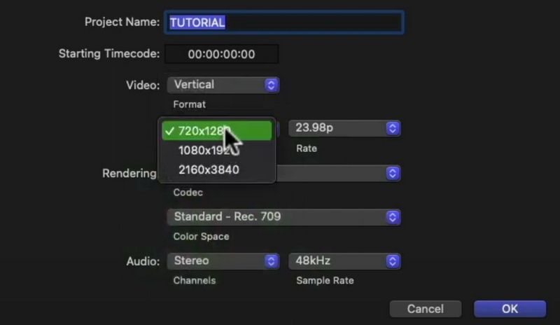 Final Cut Pro: Videoauflösung vertikal ändern