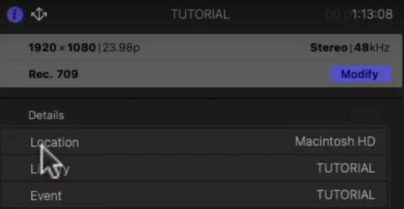 Final Cut Pro Klicken Sie auf Ändern