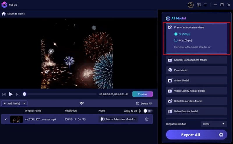 Vidhex-Frame-Interpolationsfunktionen