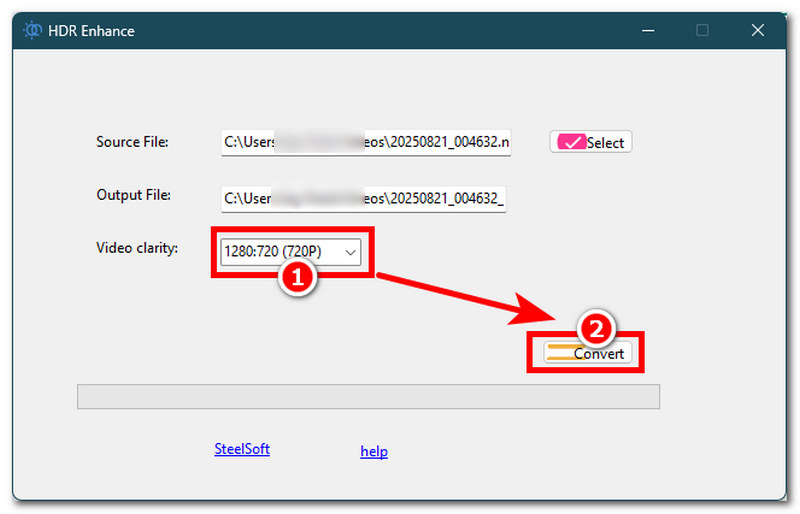 Videoklarheit auswählen, dann konvertieren