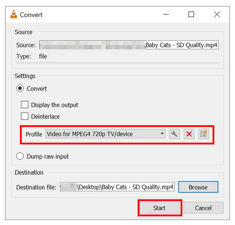 VLC Desktop: Konvertierung starten