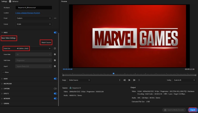 Premiere Pro-Export 4k