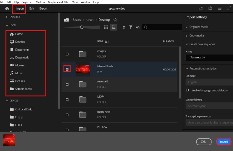 Premiere Pro-Video importieren