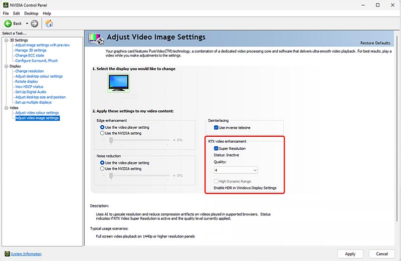 Aktivieren Sie Nvidia, um die Videoqualität zu verbessern