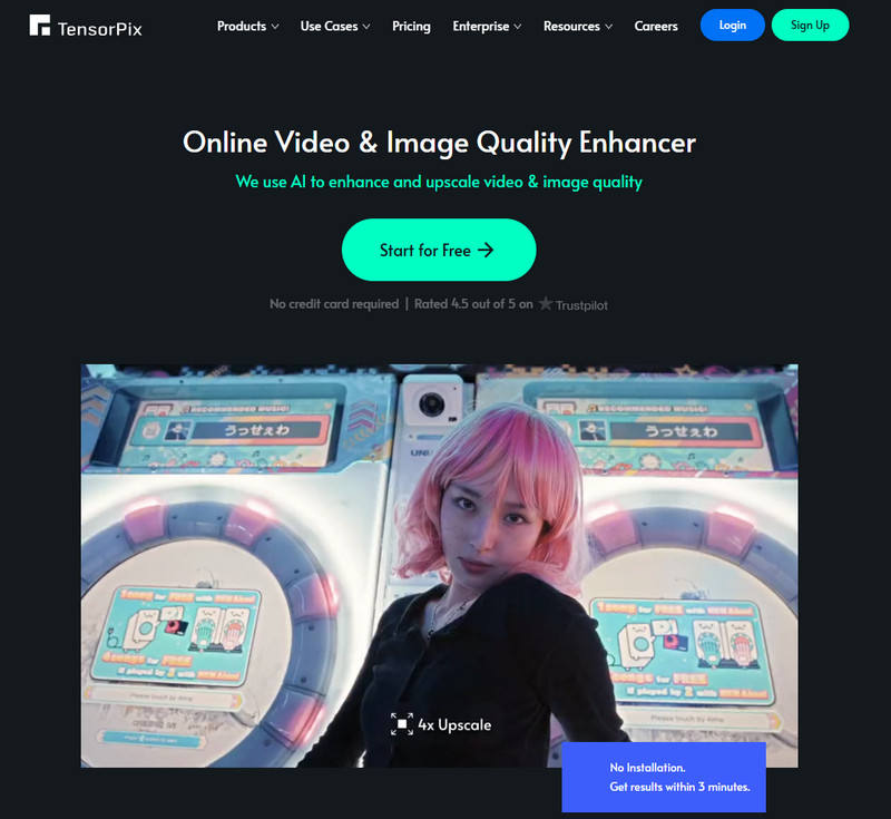 Tensorpix AI Video Enhancer-Schnittstelle