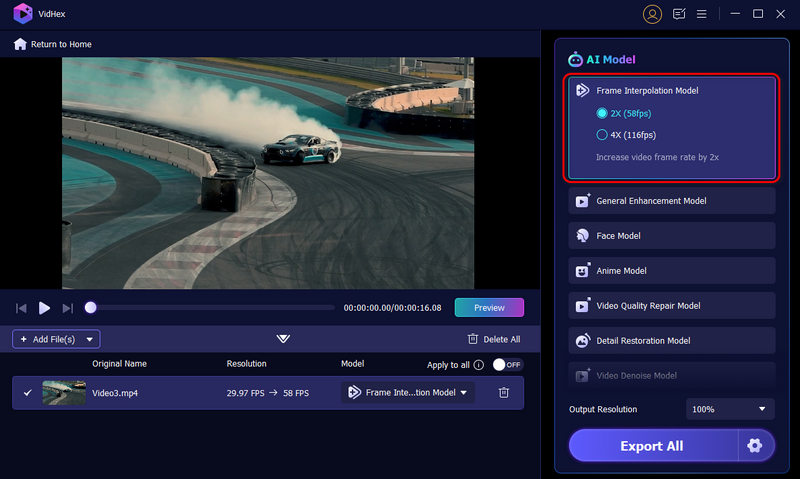 Vidhex-Bewegungsinterpolationsfunktion
