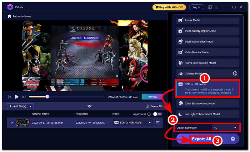 SDR-zu-HDR-Modell auswählen