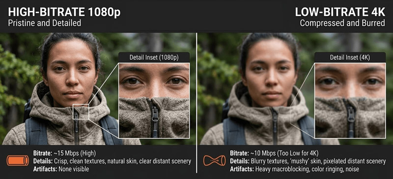 Hohe Bitrate bei 1080p vs. niedrige Bitrate bei 4K