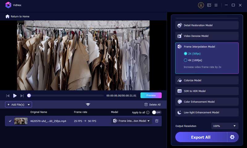 Vidhex-Frame-Interpolarisationsfunktion