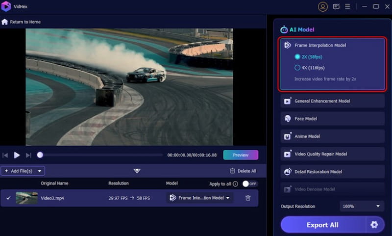 Vidhex-Frame-Interpolation für niedrige FPS