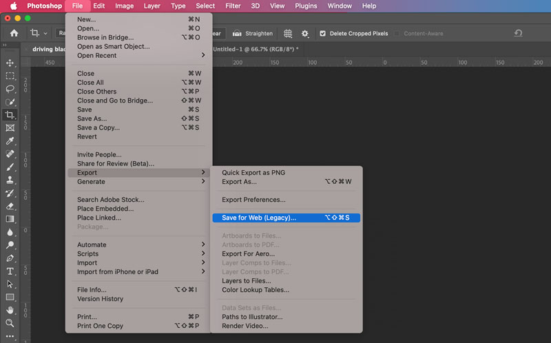 Photoshop-Dateiexport, Speichern für Web-Mac