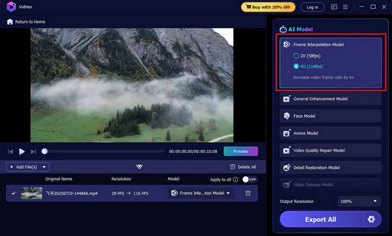 Vidhex Bildrate einstellen