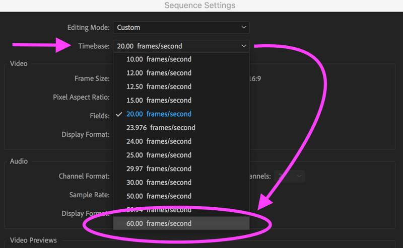 Adobe PR FPS ändern